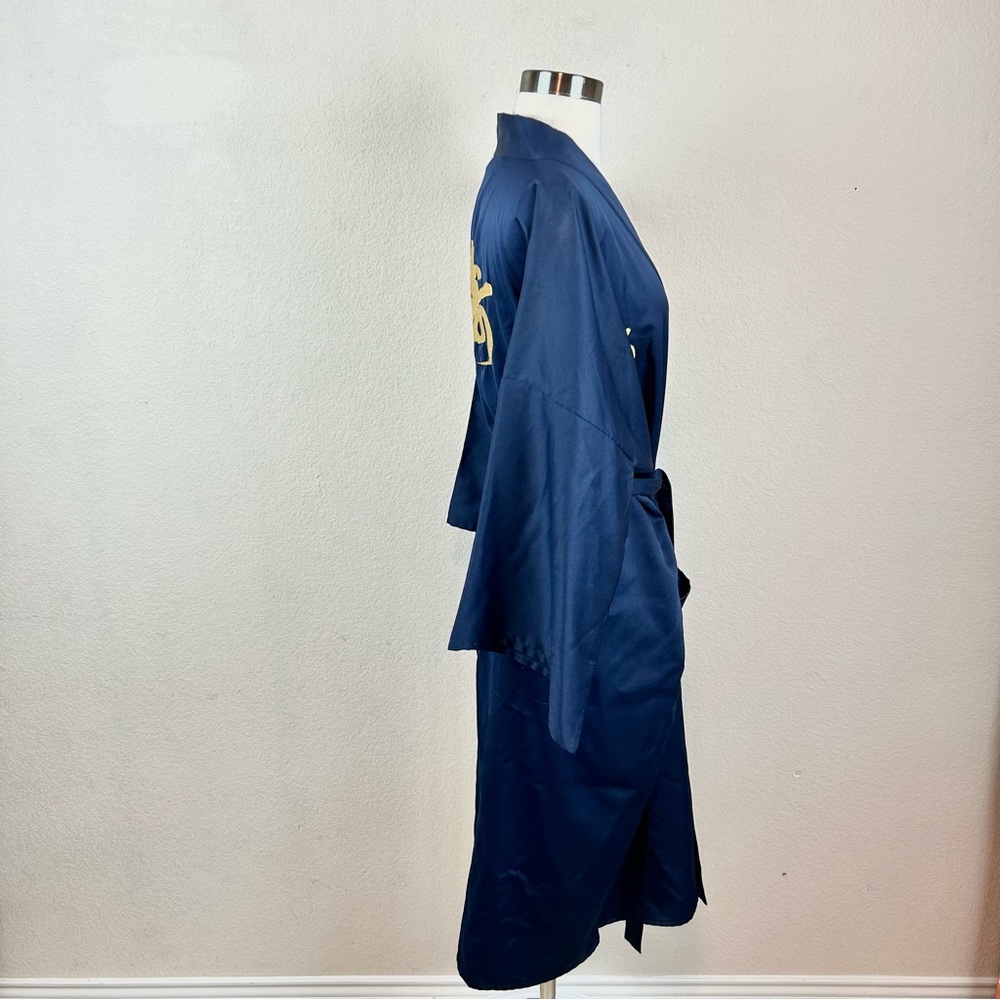 Authentic Japanese Navy Blue Gold Embroidered Kimono Robe - Picture 10 of 14